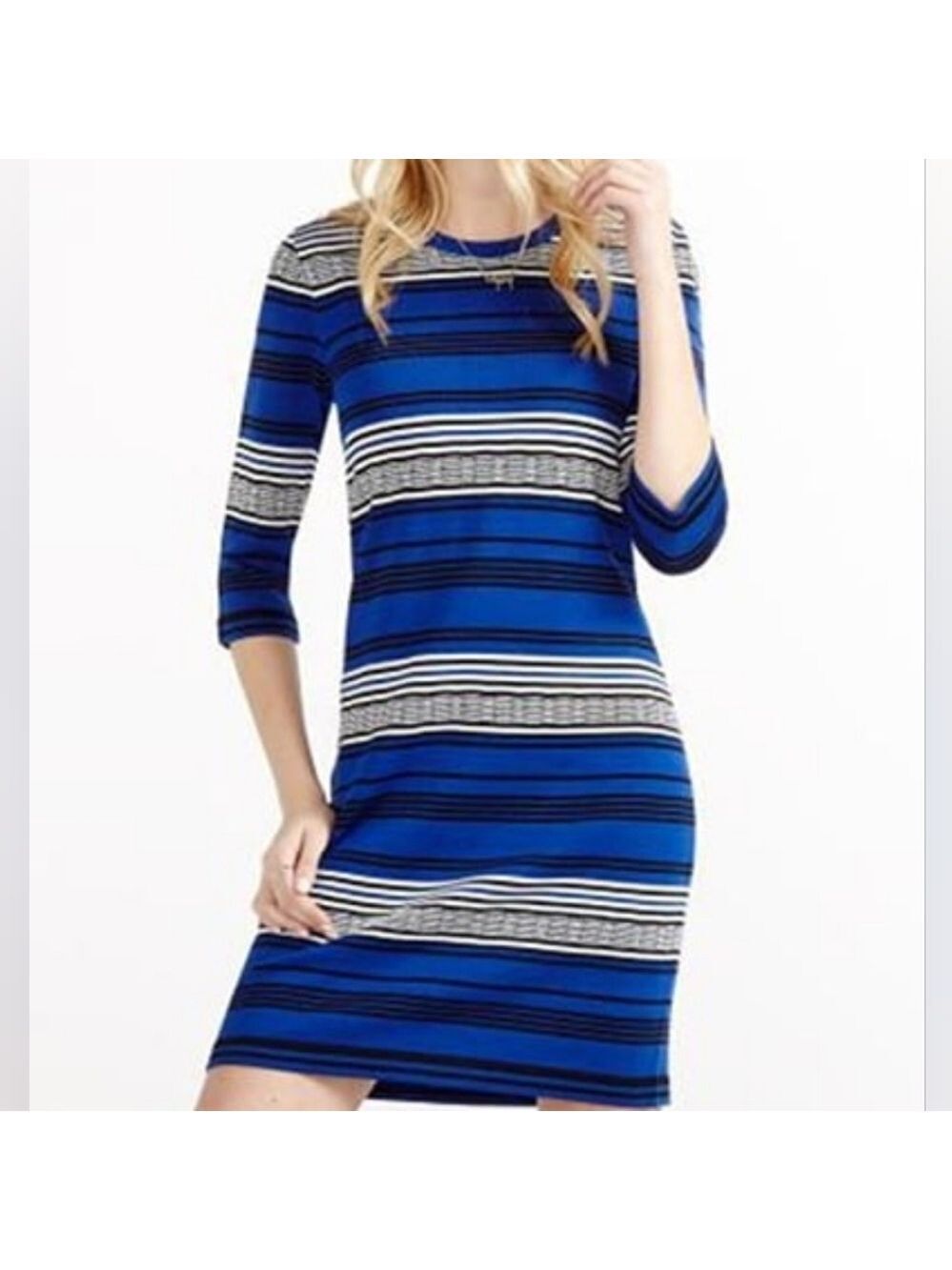 2X • Willow & Thread • Striped 3/4 Sleeve Sweater Dress - Fine Knit